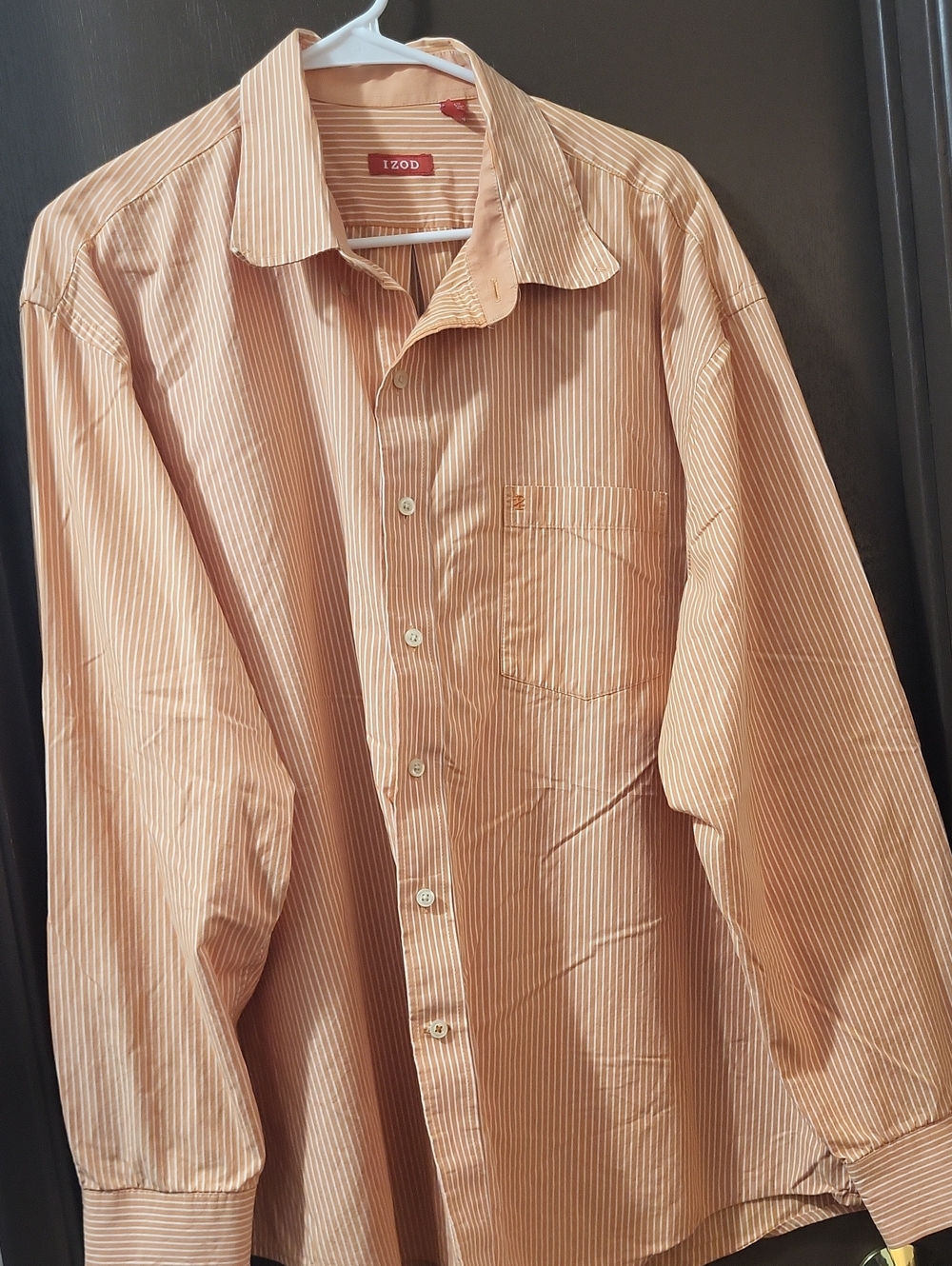 Izod Peach/White Striped Men’s Long-Sleeve Dress Shirt